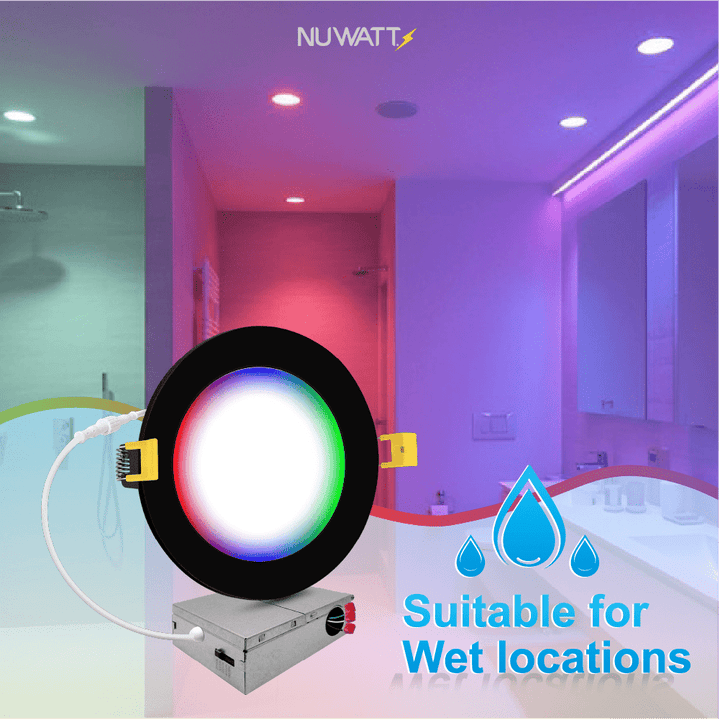 6" Inch Black Smart Downlights RGB Color Changing Recessed Lights Canless LED - Wet Rated - 1000LM