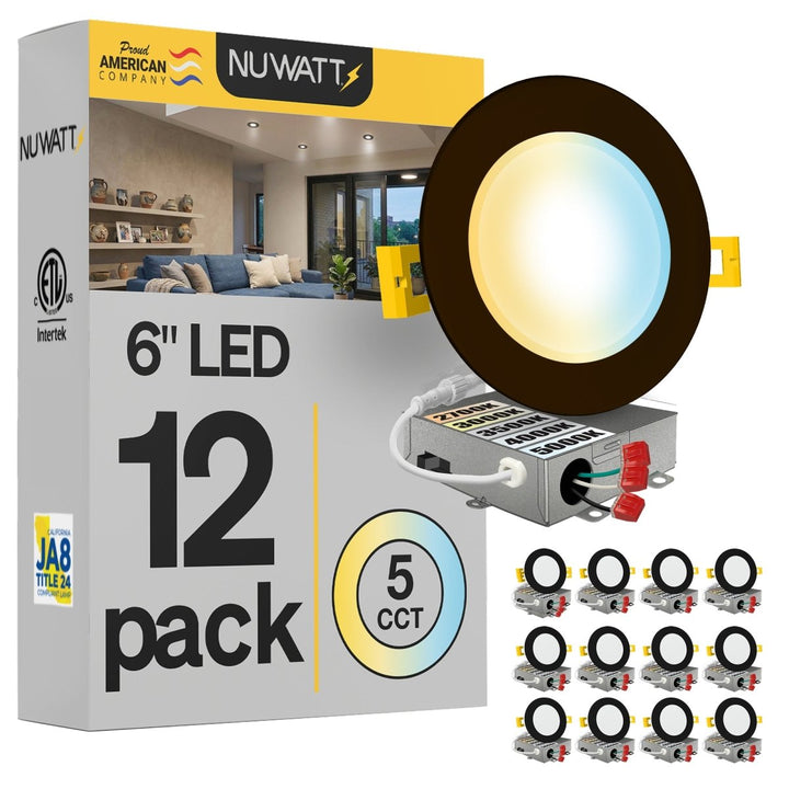 6" Inch Bronze Canless Recessed Lighting Slim LED Wafer Lights - Wet Rated - 5CCT 2700K-5000K - 1050LM