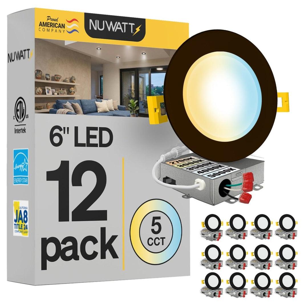 6" Inch Bronze Canless Recessed Lighting Slim LED Wafer Lights - Wet Rated - 5CCT 2700K-5000K - 1050LM