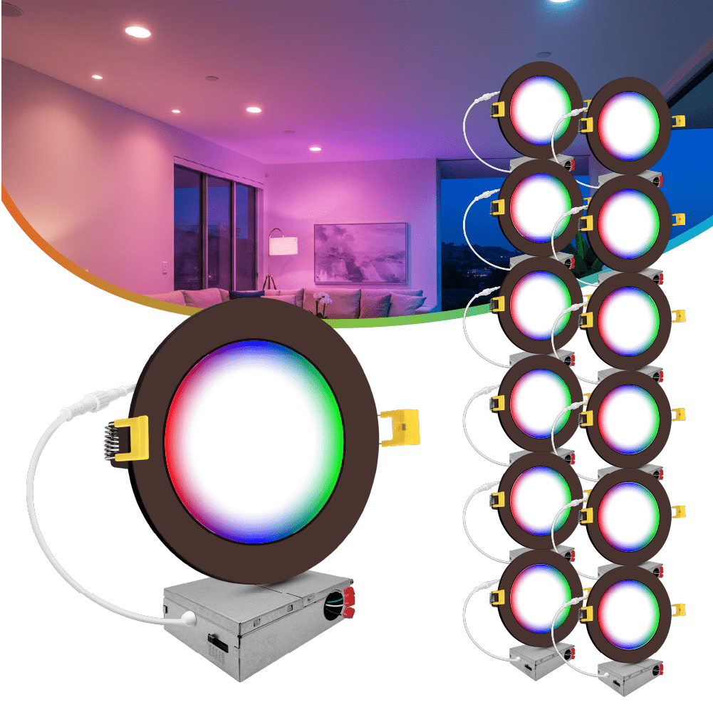 6" Inch Bronze Smart Downlights RGB Color Changing Recessed Lights Canless LED - Wet Rated - 1000LM