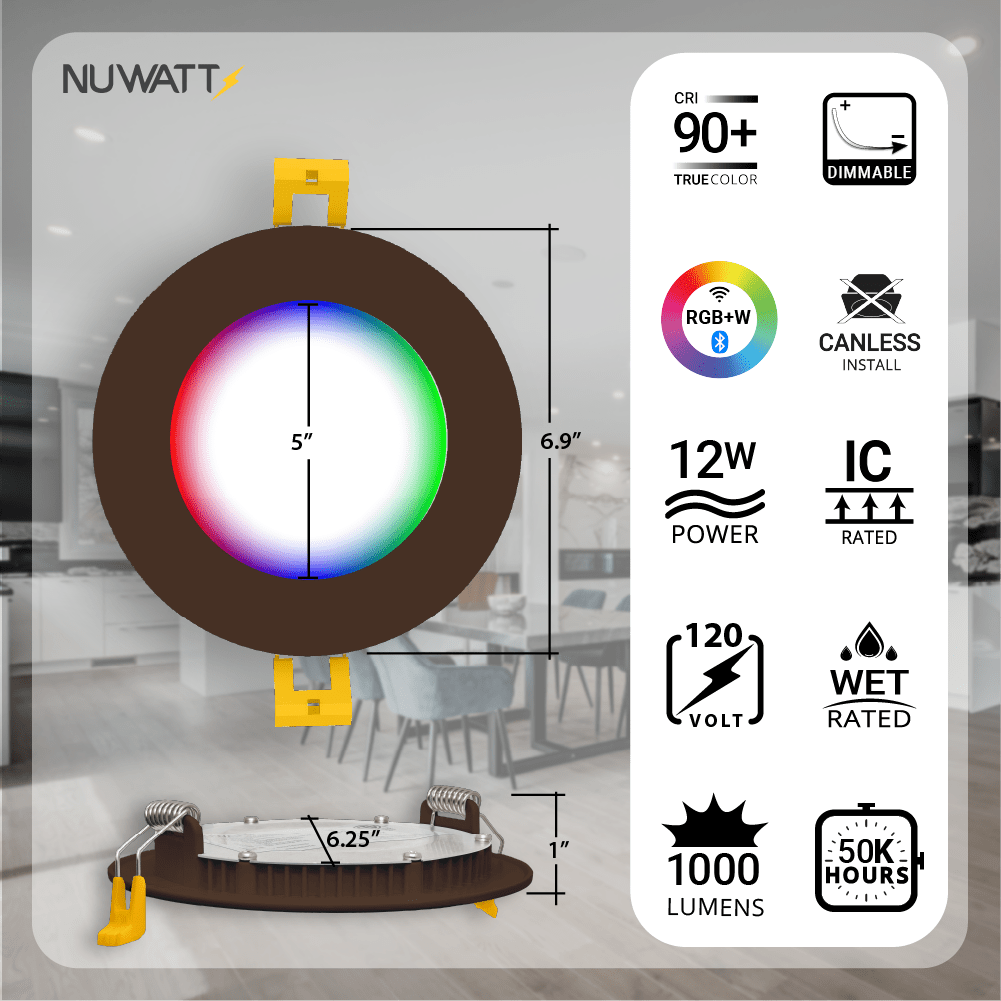 6" Inch Bronze Smart Downlights RGB Color Changing Recessed Lights Canless LED - Wet Rated - 1000LM