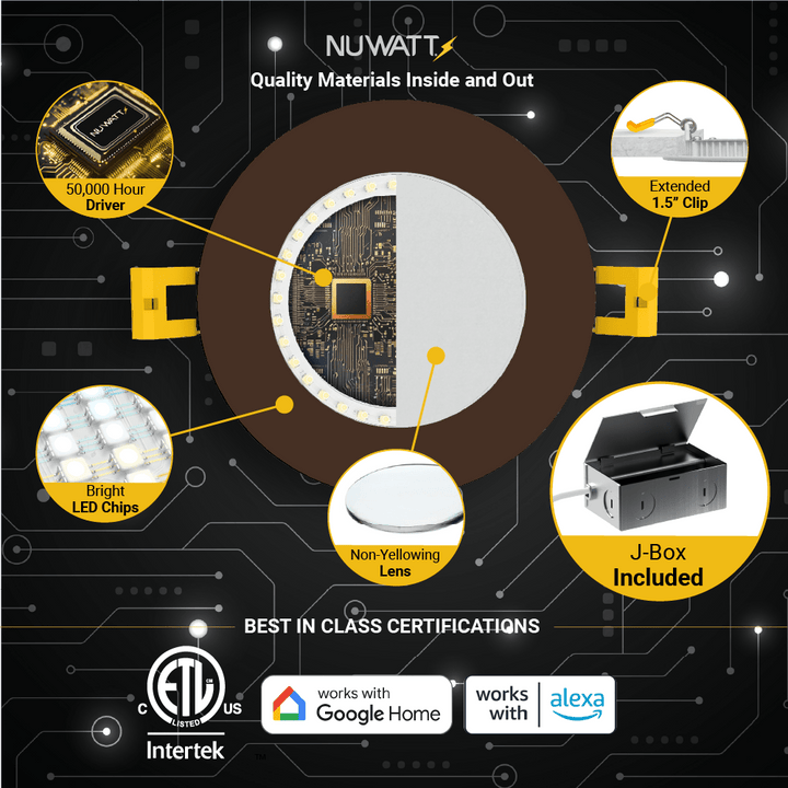 6" Inch Bronze Smart Downlights RGB Color Changing Recessed Lights Canless LED - Wet Rated - 1000LM