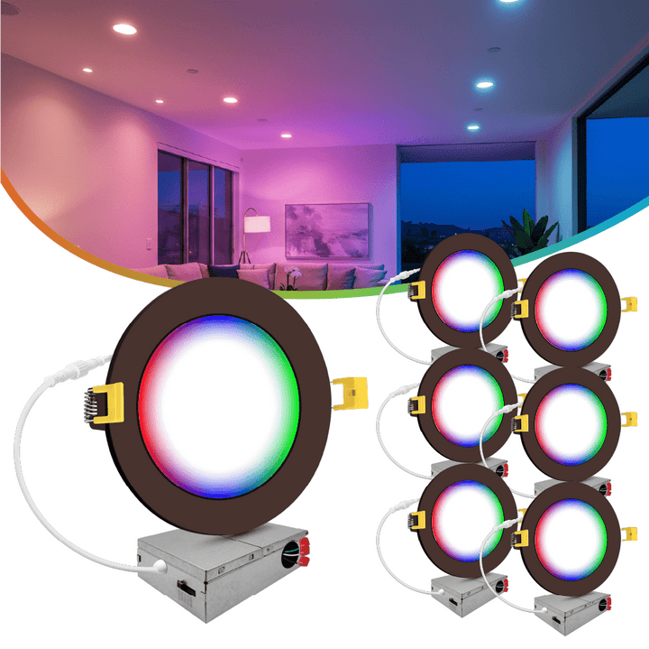 6" Inch Bronze Smart Downlights RGB Color Changing Recessed Lights Canless LED - Wet Rated - 1000LM