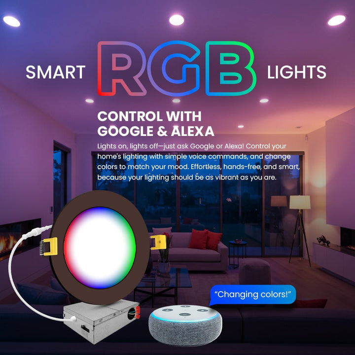 6" Inch Bronze Smart Downlights RGB Color Changing Recessed Lights Canless LED - Wet Rated - 1000LM