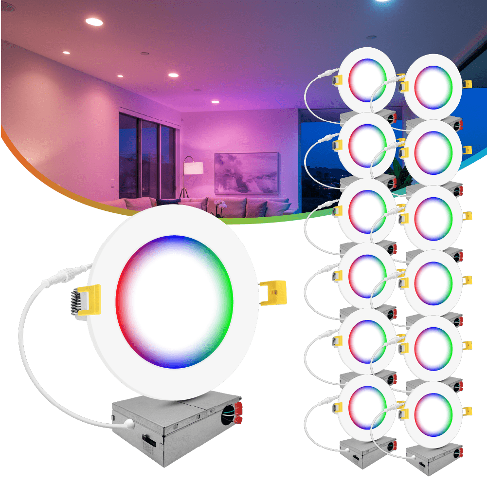 6" Inch Smart Downlights RGB Color Changing Recessed Lights Canless LED - Wet Rated - 1000LM