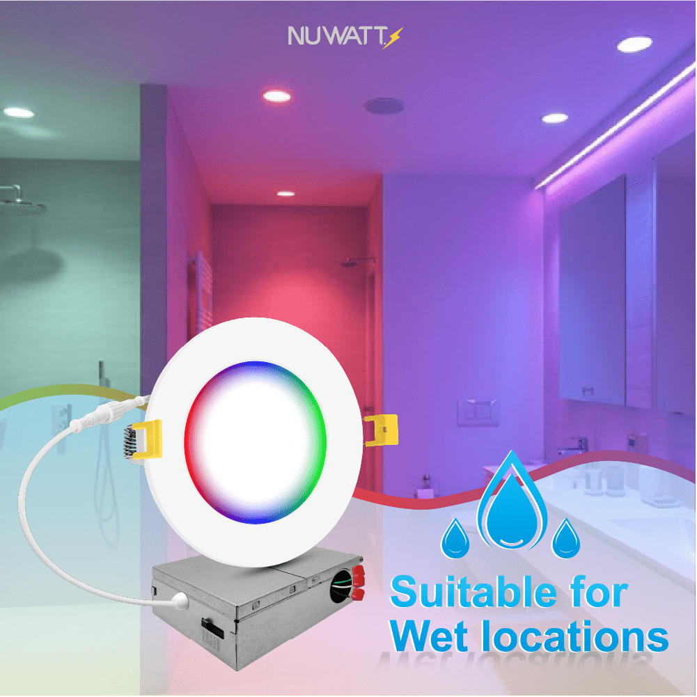 6" Inch Smart Downlights RGB Color Changing Recessed Lights Canless LED - Wet Rated - 1000LM