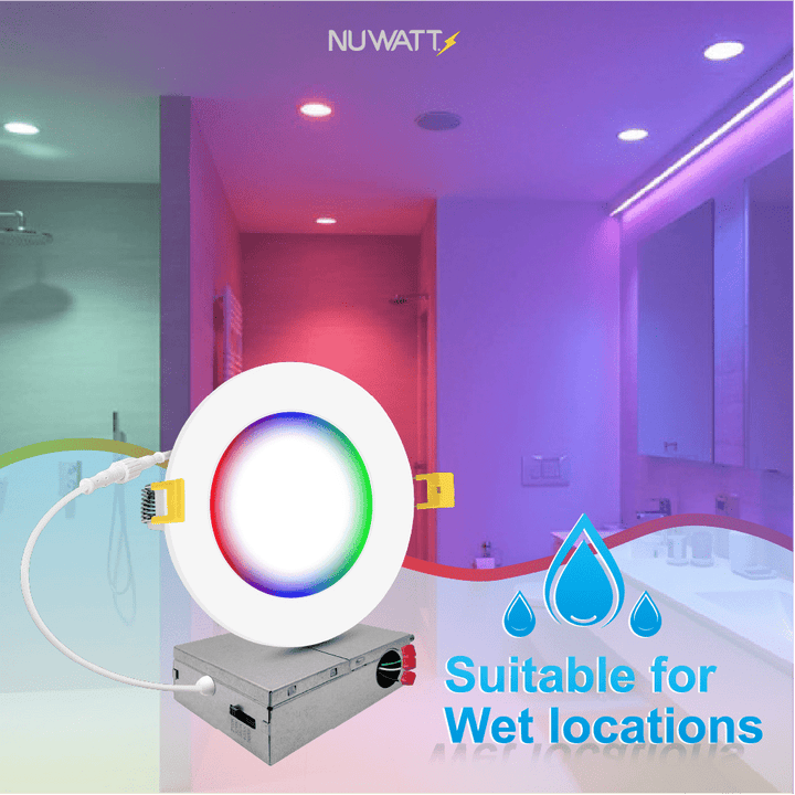 6" Inch Smart Downlights RGB Color Changing Recessed Lights Canless LED - Wet Rated - 1000LM