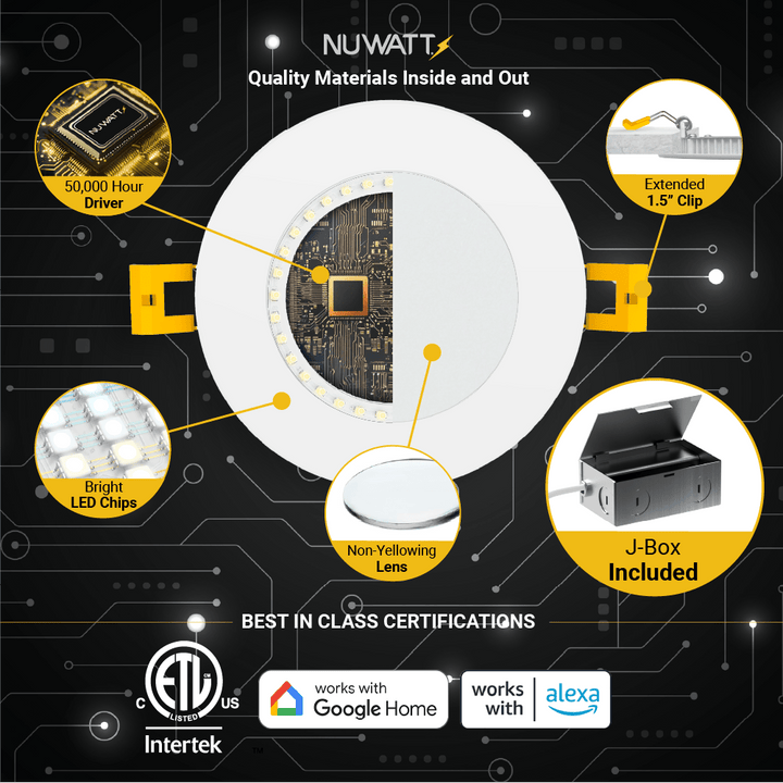 6" Inch Smart Downlights RGB Color Changing Recessed Lights Canless LED - Wet Rated - 1000LM