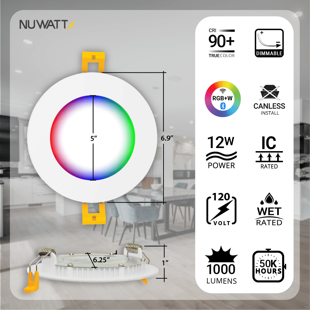 6" Inch Smart Downlights RGB Color Changing Recessed Lights Canless LED - Wet Rated - 1000LM