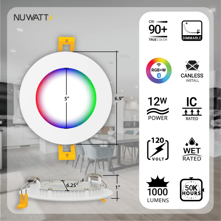 6" Inch Smart Downlights RGB Color Changing Recessed Lights Canless LED - Wet Rated - 1000LM
