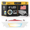 6" Inch Square 2 Hour Fire Rated Recessed Light Slim Canless LED Wafer Lights - Emergency Battery Back Up Installed - Wet Rated - 5CCT 2700K-5000K - 1200LM