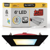6" Inch Square Black 2 Hour Fire Rated Recessed Light Slim Canless LED Wafer Lights - Wet Rated - 5CCT 2700K-5000K - 1200LM