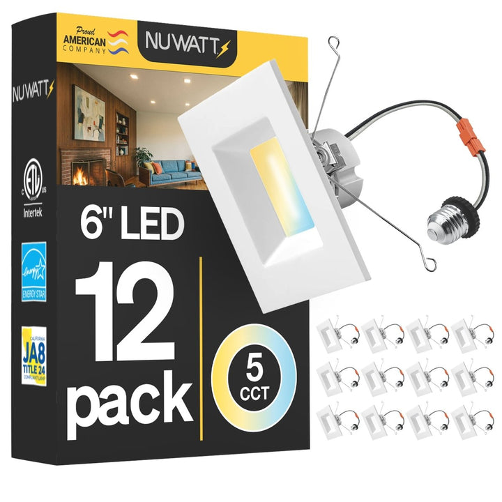 6" Inch Square Recessed Lighting Retrofit Can Lights - Wet Rated - 5CCT 2700K-5000K - 1100LM