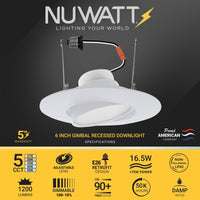 5/6" Inch Adjustable Can Lights Sloped Ceiling Recessed Lighting - Damp Rated - 5CCT 2700K-5000K - 1200LM