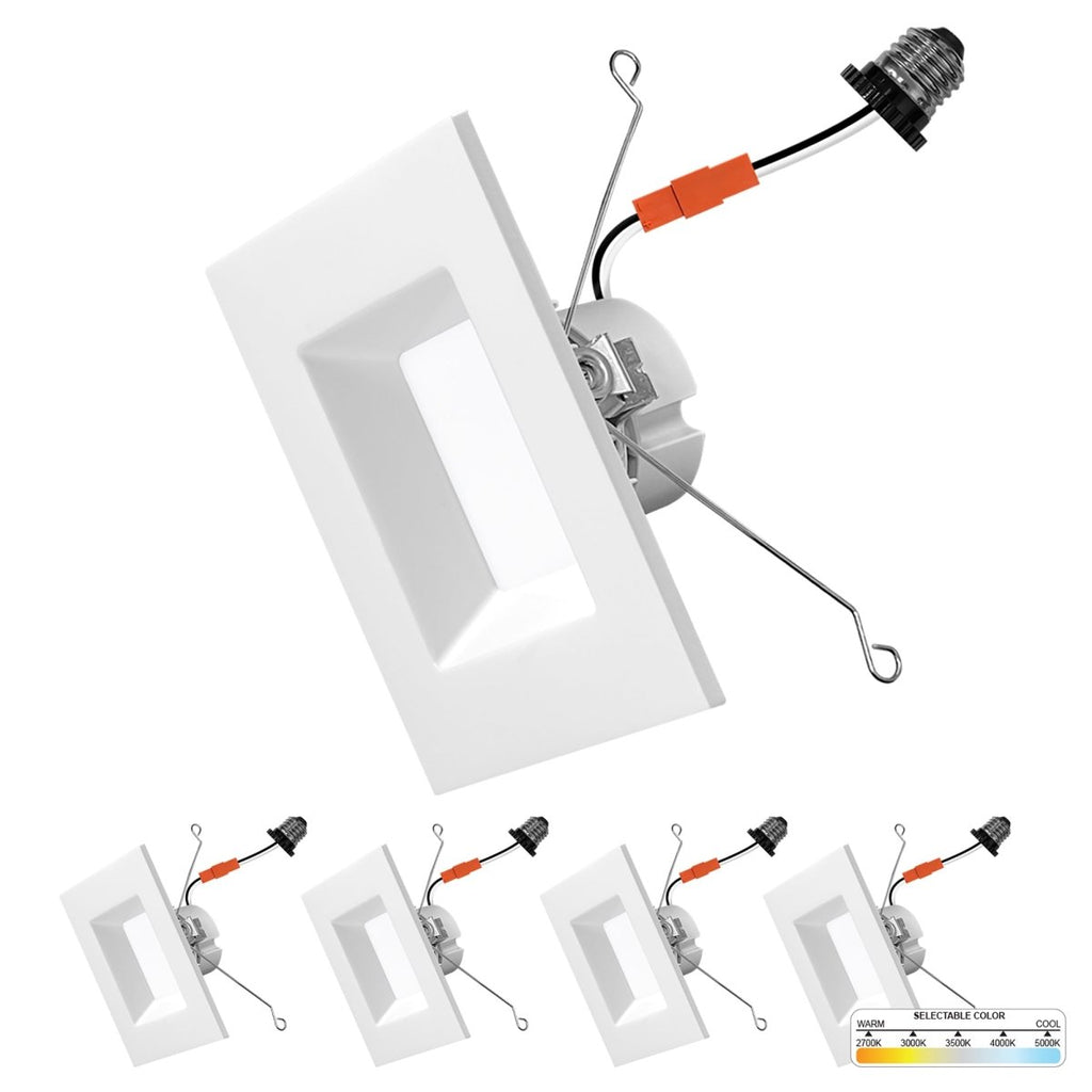 6" Inch Square Recessed Lighting Retrofit Can Lights - Wet Rated - 5CCT 2700K-5000K - 1100LM
