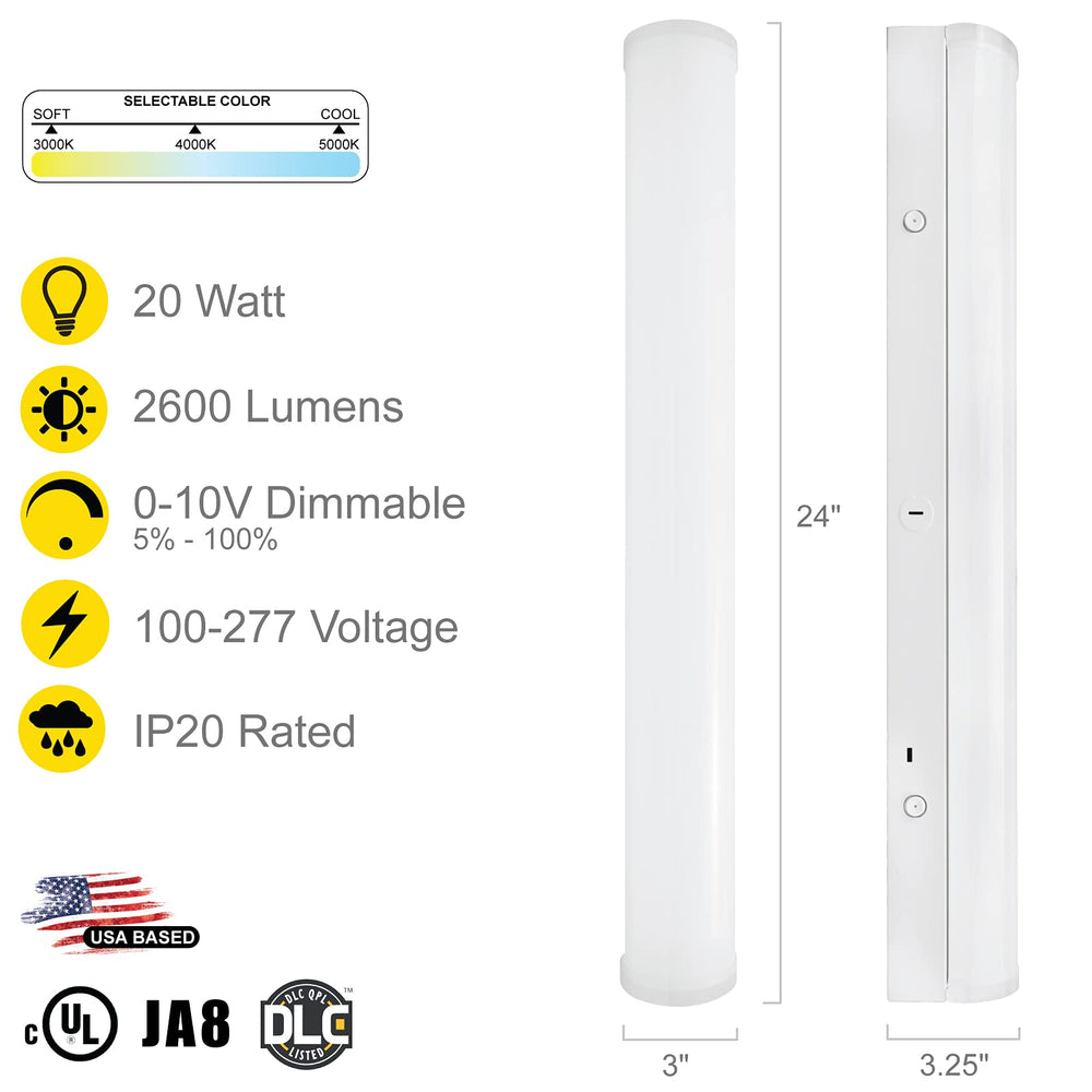 NuWatt 2 Foot LED Linear Shop Light - Bi-Level Motion Sensor Installed - 20 Watts - 2,600 Lumens - 120-277V - 3 CCT 3000K, 4000K, 5000K (4 Pack) | | Nuwatt Lighting