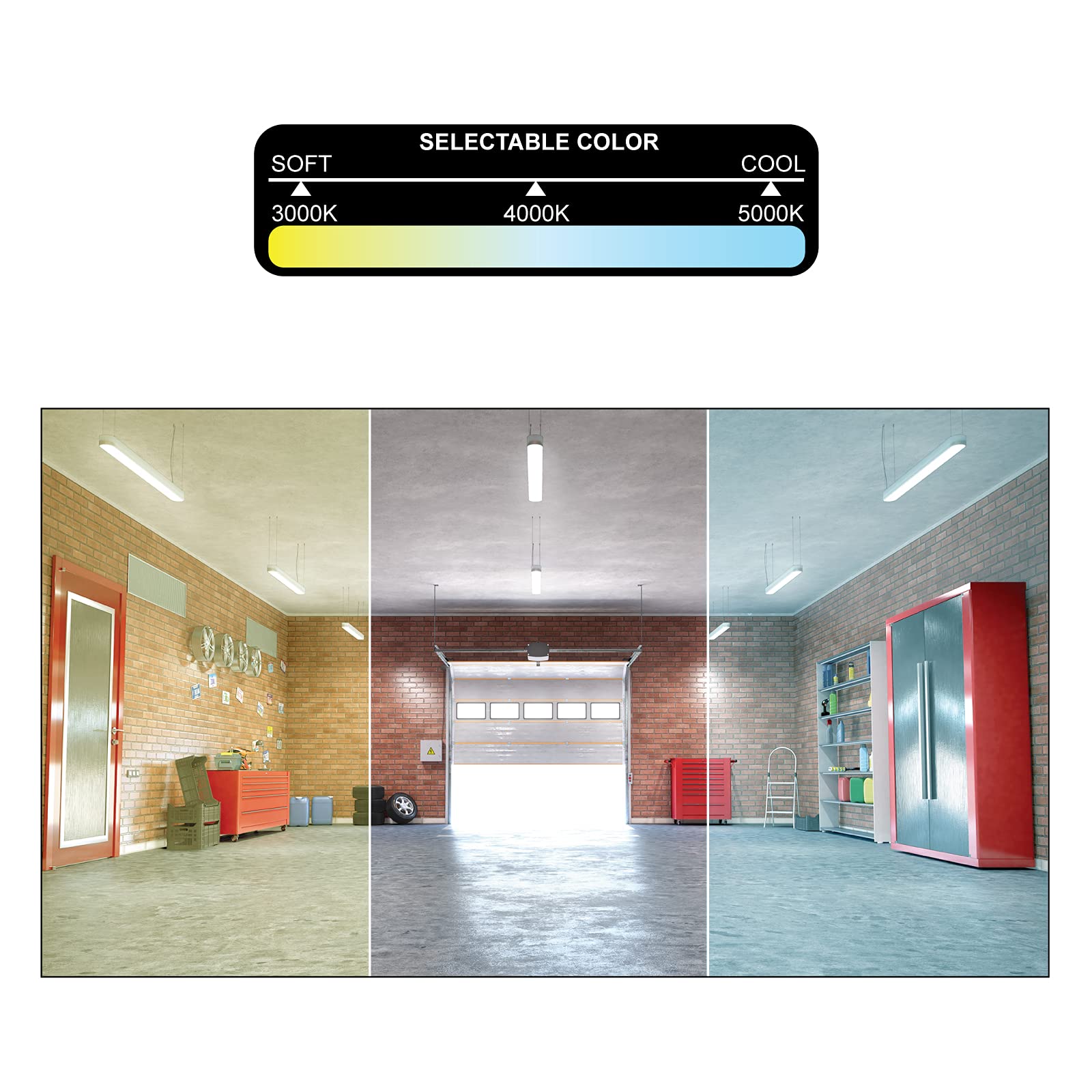 4 Foot LED Shop Lights Linear LED Wraparound Light with Emergency Battery 4CCT 3000K 5000K 5200LM 4 Pack