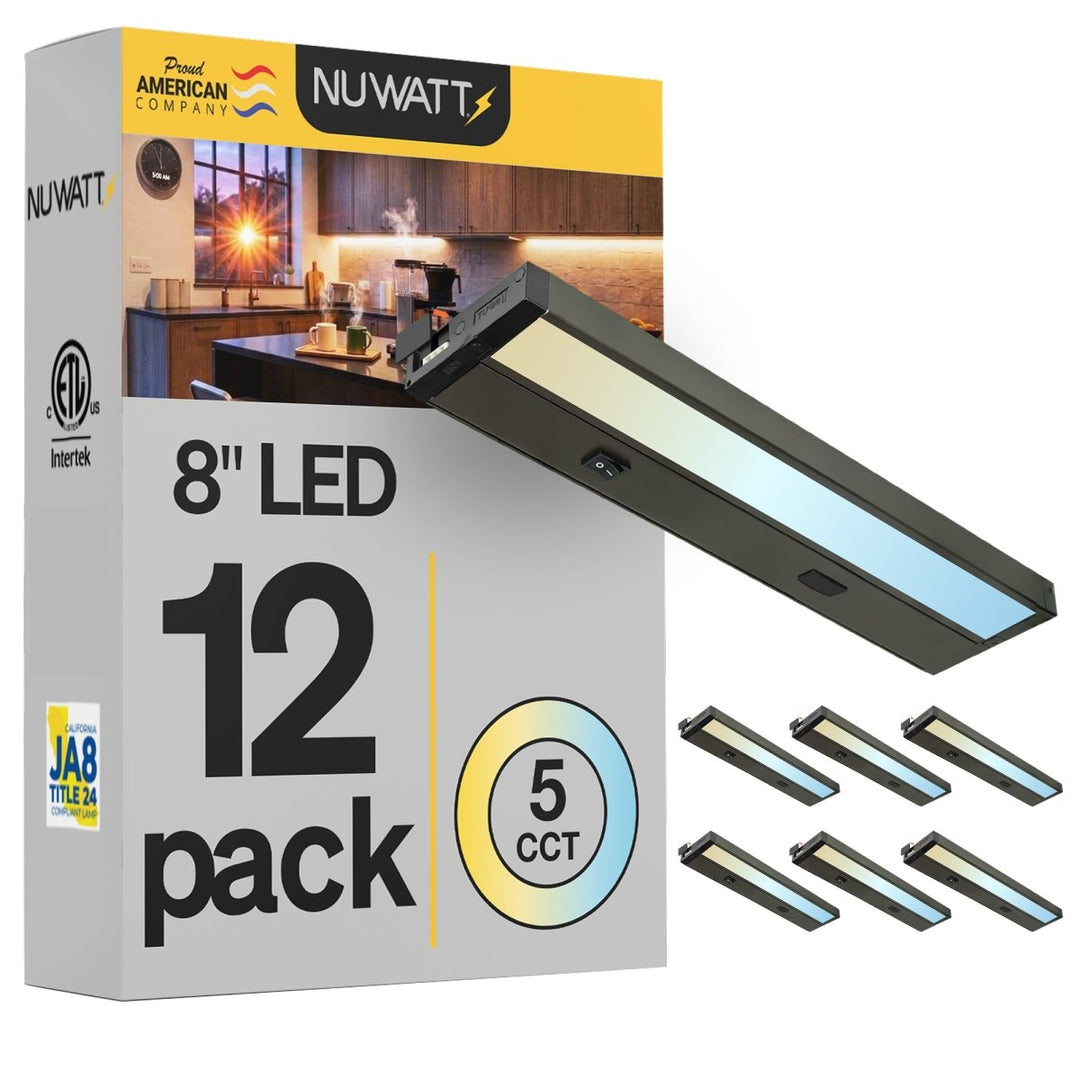8 Inch Bronze Kitchen Under Cabinet Light Bar - 2700K - 5000K CCT - Hardwire or Plug In - Linkable - 90CRI - 180LM - Dimmable Under Counter Lighting