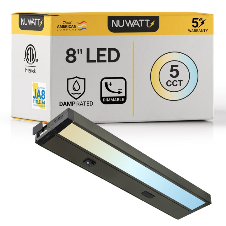 8 Inch Bronze Kitchen Under Cabinet Light Bar - 2700K - 5000K CCT - Hardwire or Plug In - Linkable - 90CRI - 180LM - Dimmable Under Counter Lighting