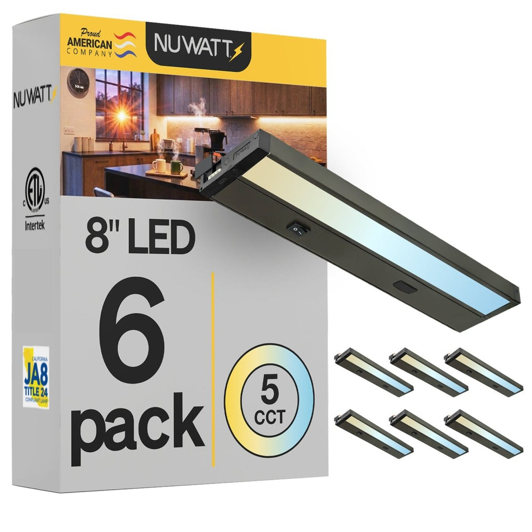 8 Inch Bronze Kitchen Under Cabinet Light Bar - 2700K - 5000K CCT - Hardwire or Plug In - Linkable - 90CRI - 180LM - Dimmable Under Counter Lighting