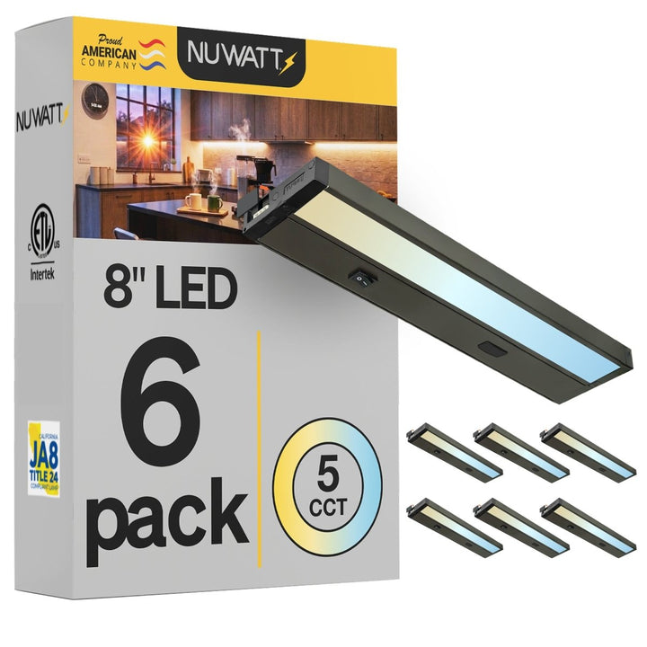 8 Inch Bronze Kitchen Under Cabinet Light Bar - 2700K - 5000K CCT - Hardwire or Plug In - Linkable - 90CRI - 180LM - Dimmable Under Counter Lighting
