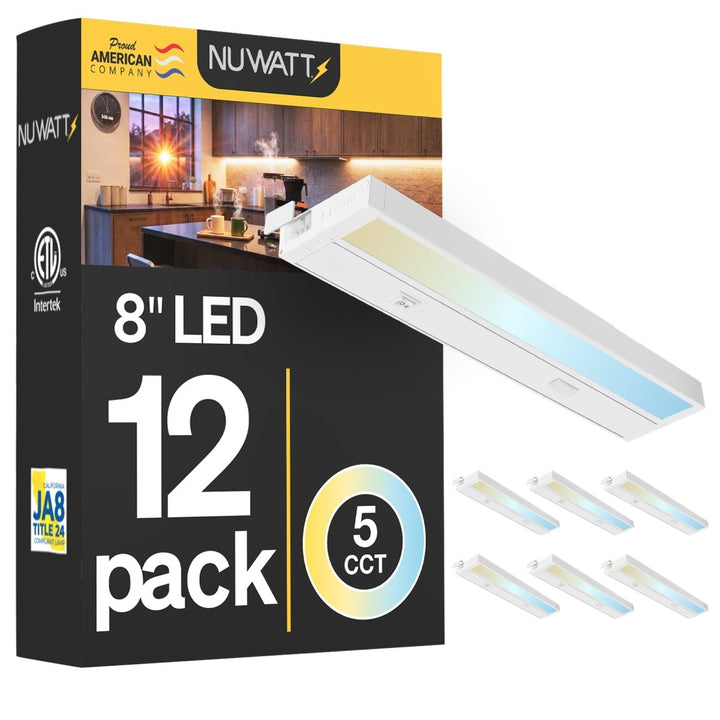 8 Inch White Kitchen Under Cabinet Light Bar - 2700K - 5000K CCT - Hardwire or Plug In - Linkable - 90CRI - 180LM - Dimmable Under Counter Lighting