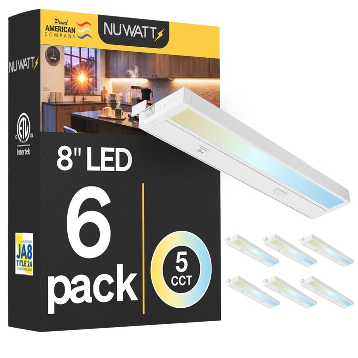 8 Inch White Kitchen Under Cabinet Light Bar - 2700K - 5000K CCT - Hardwire or Plug In - Linkable - 90CRI - 180LM - Dimmable Under Counter Lighting