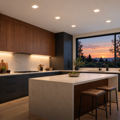 Kitchen with recessed and under cabinet lighting