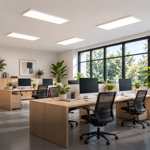 Office with LED panel lights