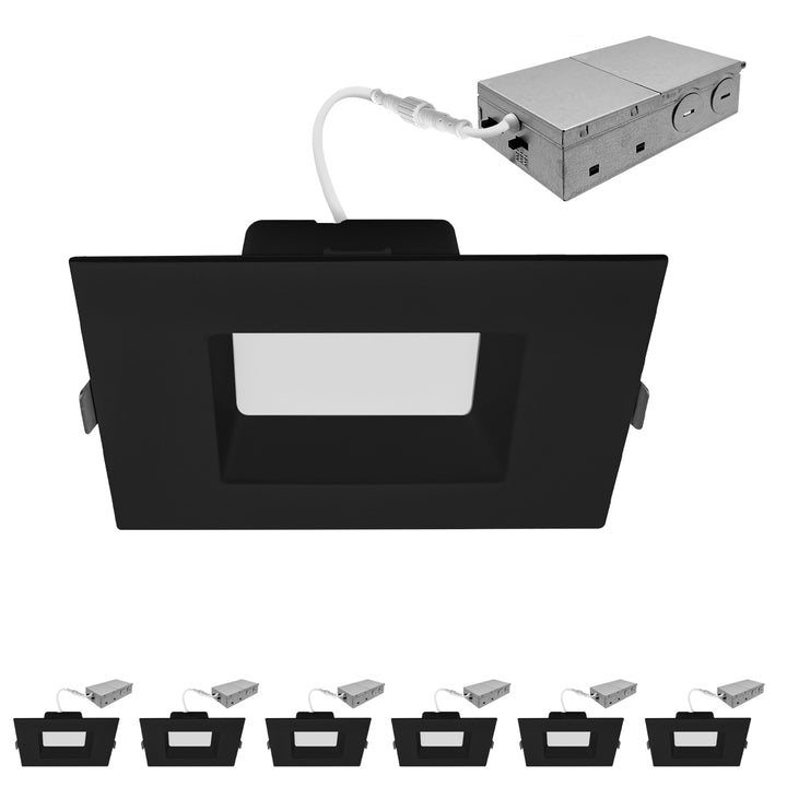 6" Inch Canless Regressed Black Square LED Recessed Lighting - Wet Rated - 5CCT 2700K-5000K - 1500LM