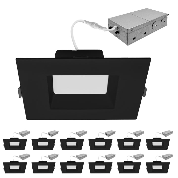 6" Inch Canless Regressed Black Square LED Recessed Lighting - Wet Rated - 5CCT 2700K-5000K - 1500LM