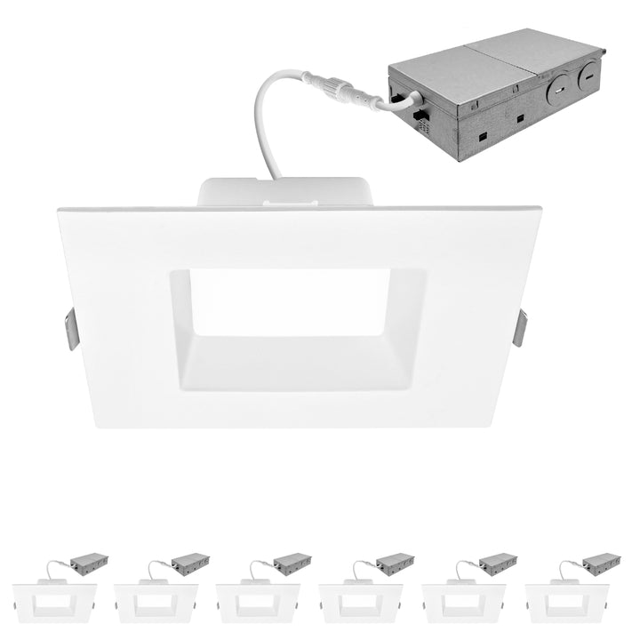 6" Inch Canless Regressed Square LED Recessed Lighting - Wet Rated - 5CCT 2700K-5000K - 1500LM