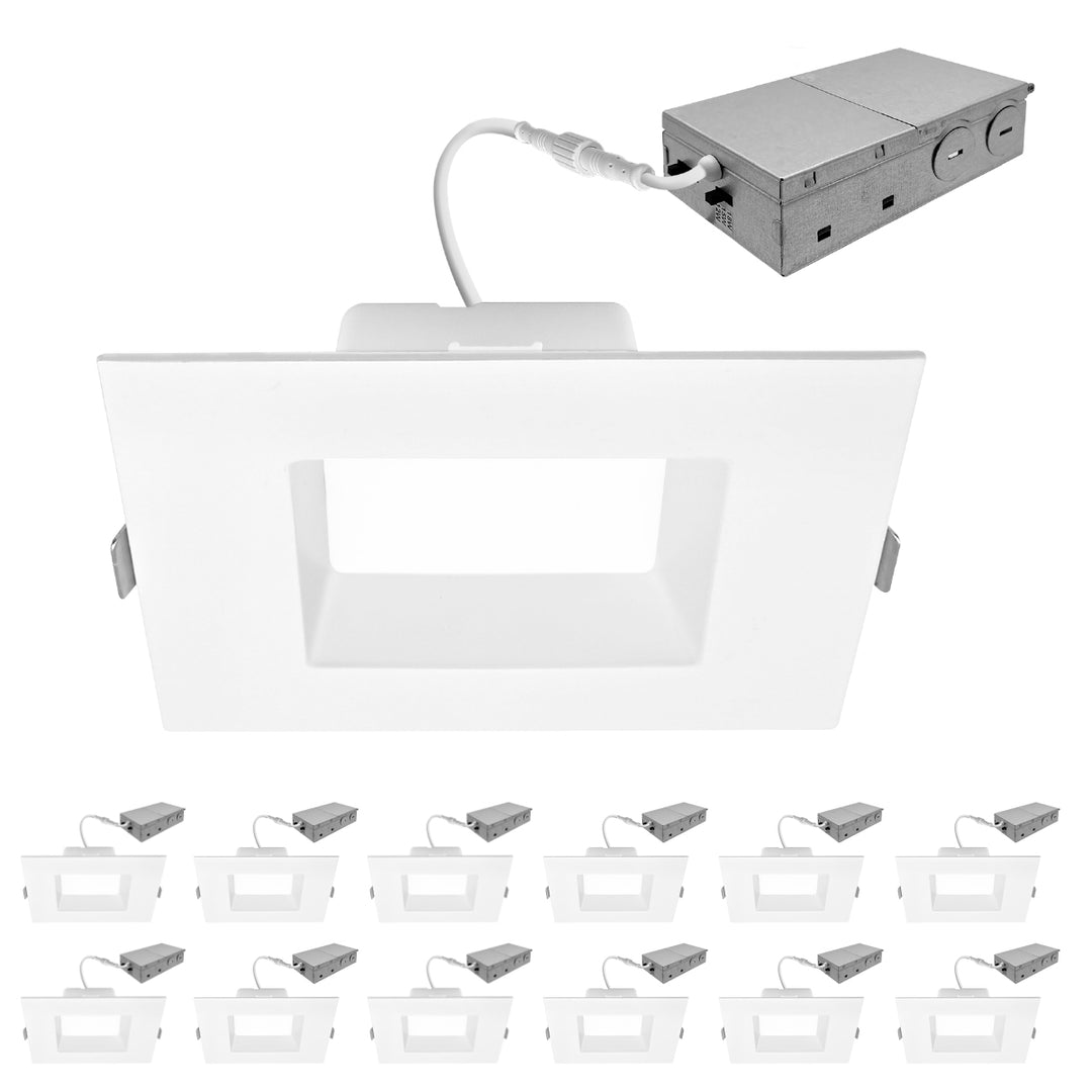6" Inch Canless Regressed Square LED Recessed Lighting - Wet Rated - 5CCT 2700K-5000K - 1500LM