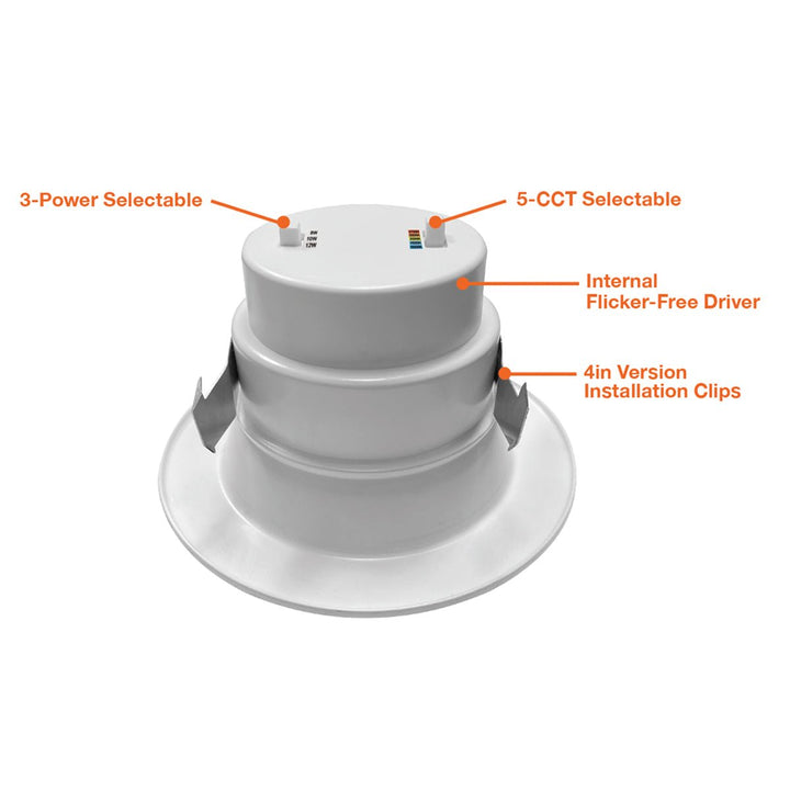 4" Inch Retrofit LED Recessed Can Lights - Wet Rated - 5CCT 2700K-5000K - 680LM