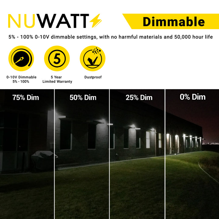 NuWatt 60W LED Wall Pack - Daylight 5000K - HID Replacement - Weatherproof - Dimmable Wall Pack - 120-277V - Bright Consistent Commerical Outdoor Security Lighting - Built In Dusk to Dawn Photocell - ETL & DLC Listed - (4 Pack) | | Nuwatt Lighting
