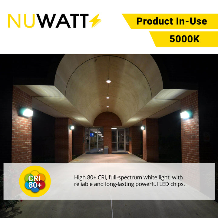 NuWatt 60W LED Wall Pack - Daylight 5000K - HID Replacement - Weatherproof - Dimmable Wall Pack - 120-277V - Bright Consistent Commerical Outdoor Security Lighting - Built In Dusk to Dawn Photocell - ETL & DLC Listed - (4 Pack) | | Nuwatt Lighting