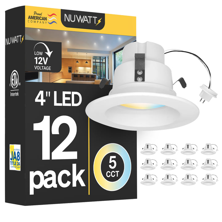 4" Inch MR16 LED Retrofit 12V Recessed Downlights - Wet Rated - 5CCT 2700K-5000K - 600LM - GU5.3 Base