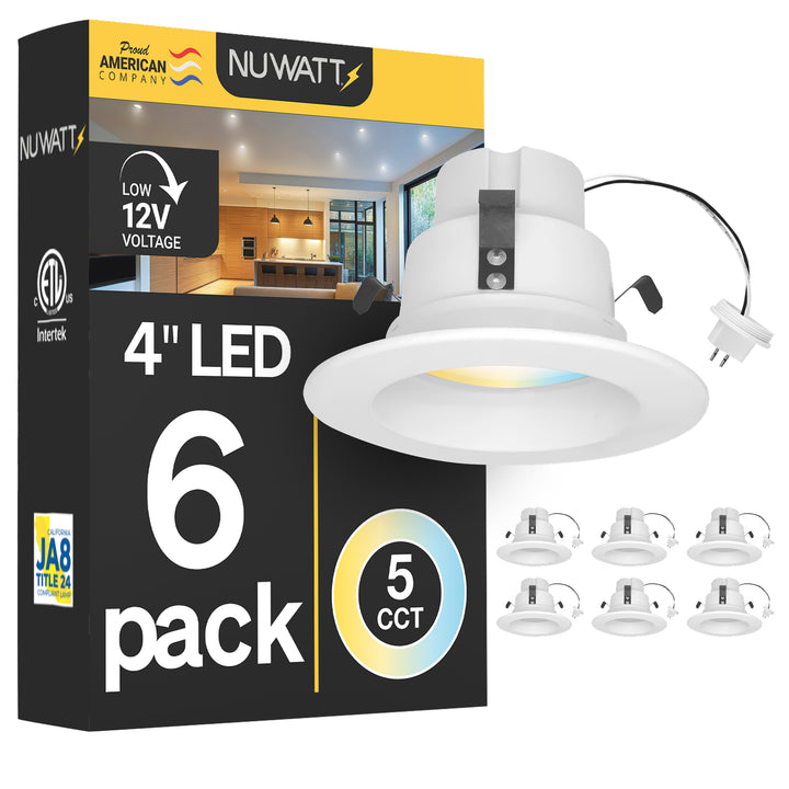 4" Inch MR16 LED Retrofit 12V Recessed Downlights - Wet Rated - 5CCT 2700K-5000K - 600LM - GU5.3 Base