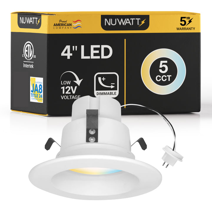 4" Inch MR16 LED Retrofit 12V Recessed Downlights - Wet Rated - 5CCT 2700K-5000K - 600LM - GU5.3 Base
