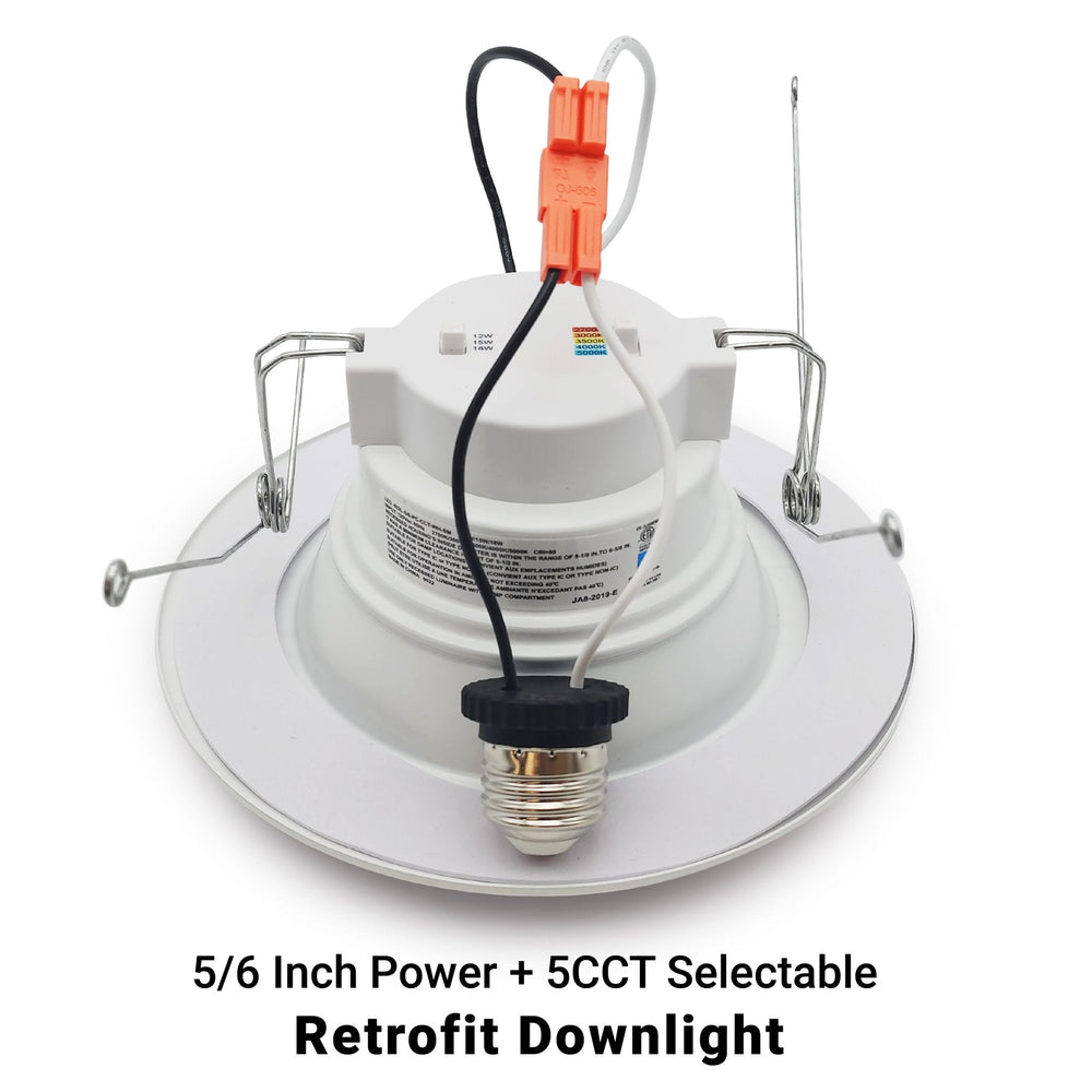 NuWatt 6 Inch Round Retrofit Recessed Light - E26 Quick Connect - 3 Wattage Selectable: 12W/15W/18W (900/1100/1300LM) - 5CCT: 2700K-5000K Color Selectable - Dimmable - CRI>90 - UL /Energy Star/ JA8 Certified | Retrofit LED Ceiling Light | Nuwatt Lighting