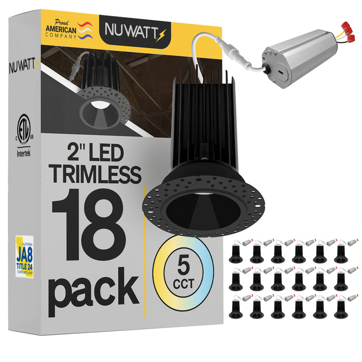 2 Inch Black Trimless Recessed Lighting - 15W - 1,000 Lumens - 120V
