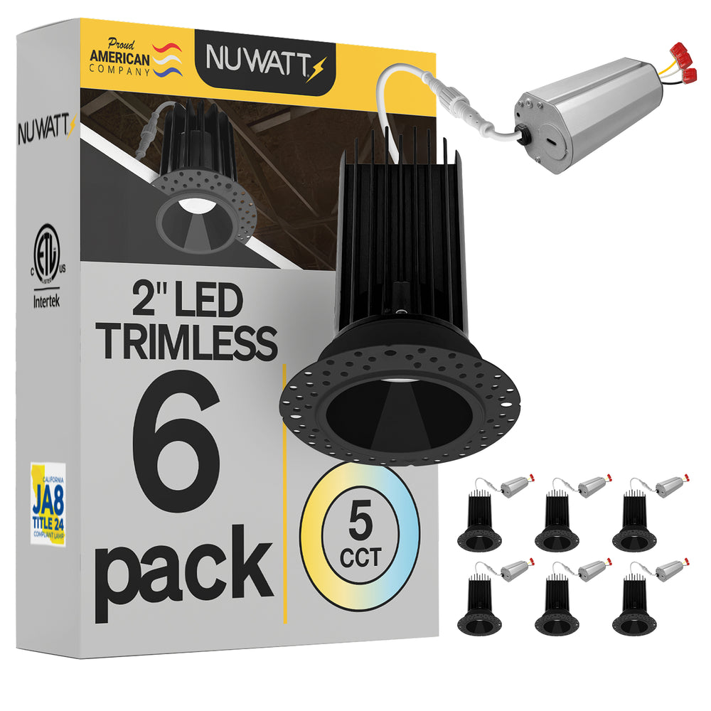 2 Inch Black Trimless Recessed Lighting - 15W - 1,000 Lumens - 120V