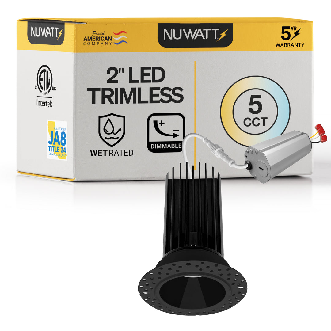 2 Inch Black Trimless Recessed Lighting - 15W - 1,000 Lumens - 120V
