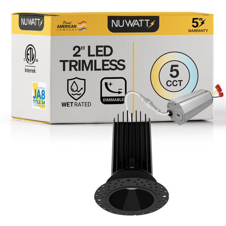 2 Inch Black Trimless Recessed Lighting - 15W - 1,000 Lumens - 120V