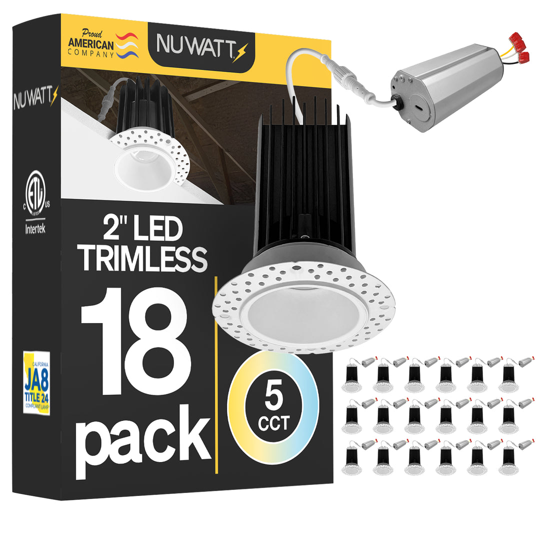 2 Inch White Trimless Recessed Lighting - 15W - 1,000 Lumens - 120V