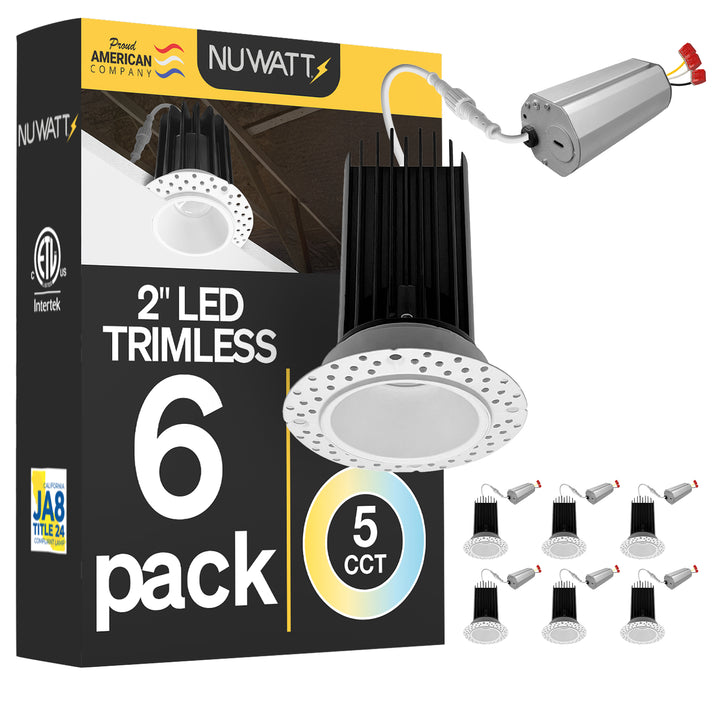 2 Inch White Trimless Recessed Lighting - 15W - 1,000 Lumens - 120V