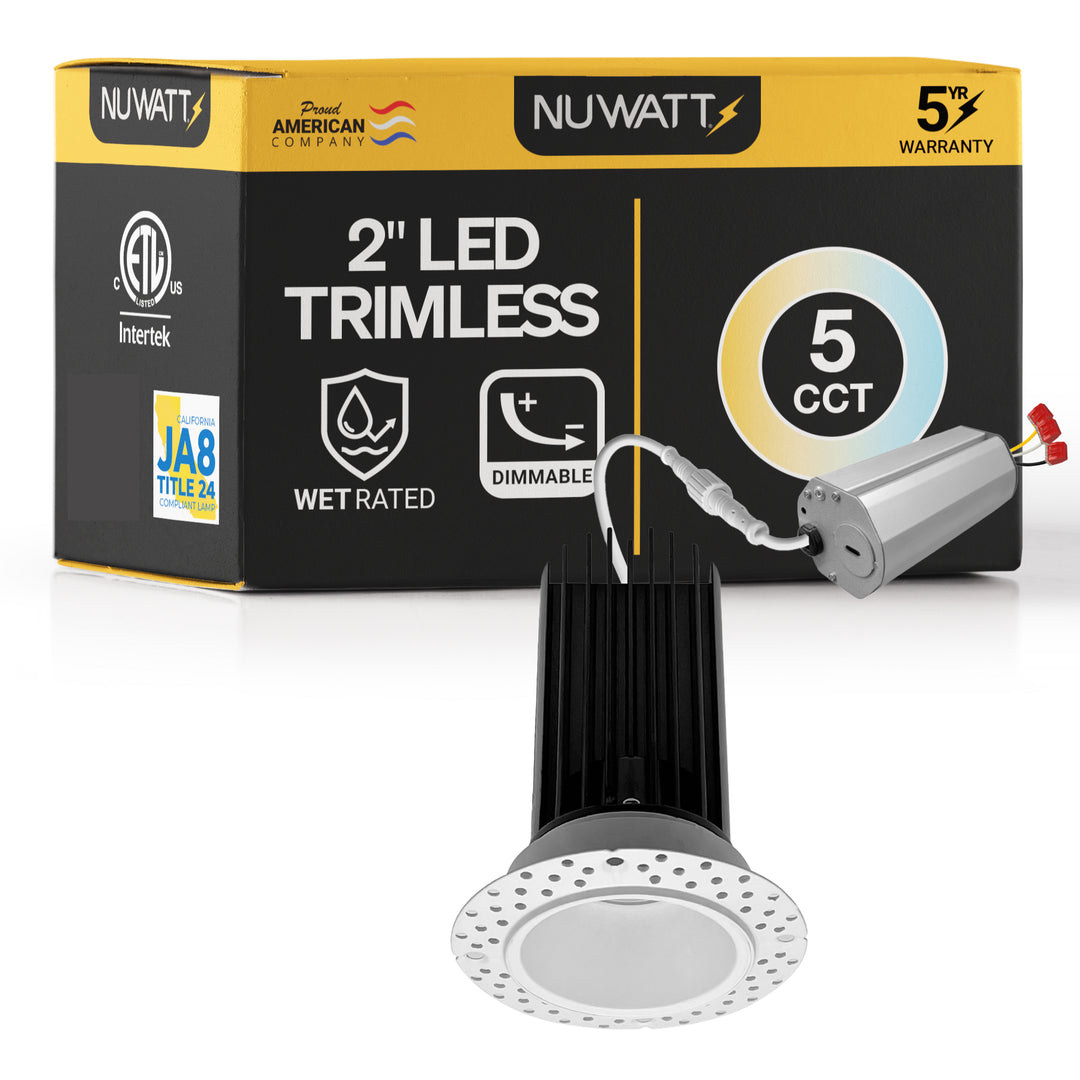 2 Inch White Trimless Recessed Lighting - 15W - 1,000 Lumens - 120V