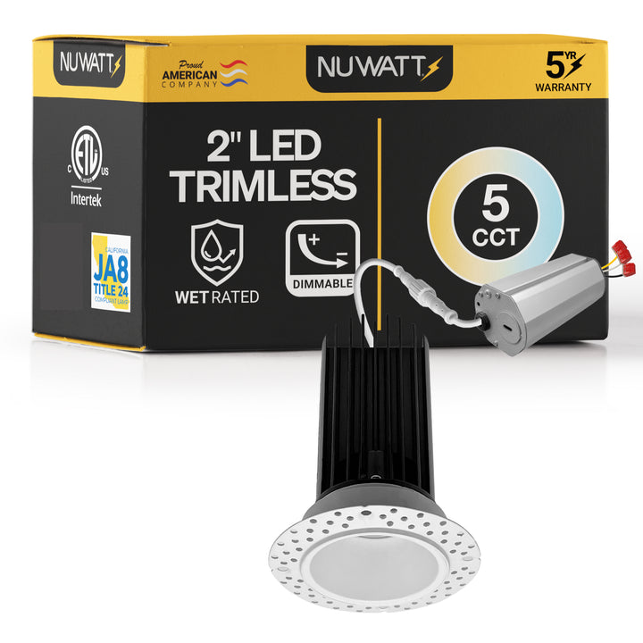 2 Inch White Trimless Recessed Lighting - 15W - 1,000 Lumens - 120V