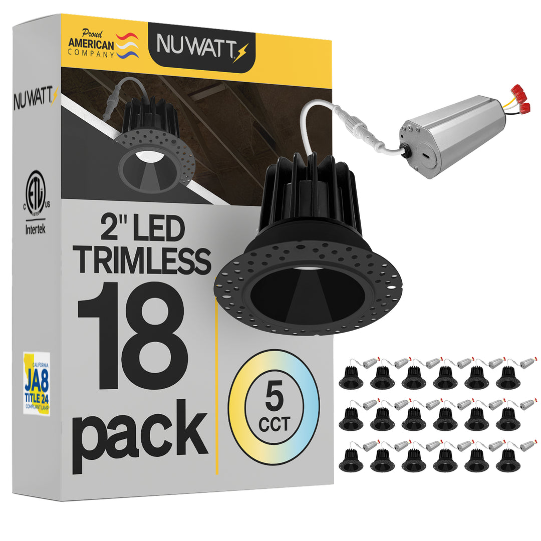 2 Inch Black Trimless Recessed Lighting - 8W - 600 Lumens - 120V