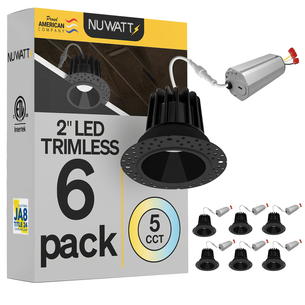 2 Inch Black Trimless Recessed Lighting - 8W - 600 Lumens - 120V